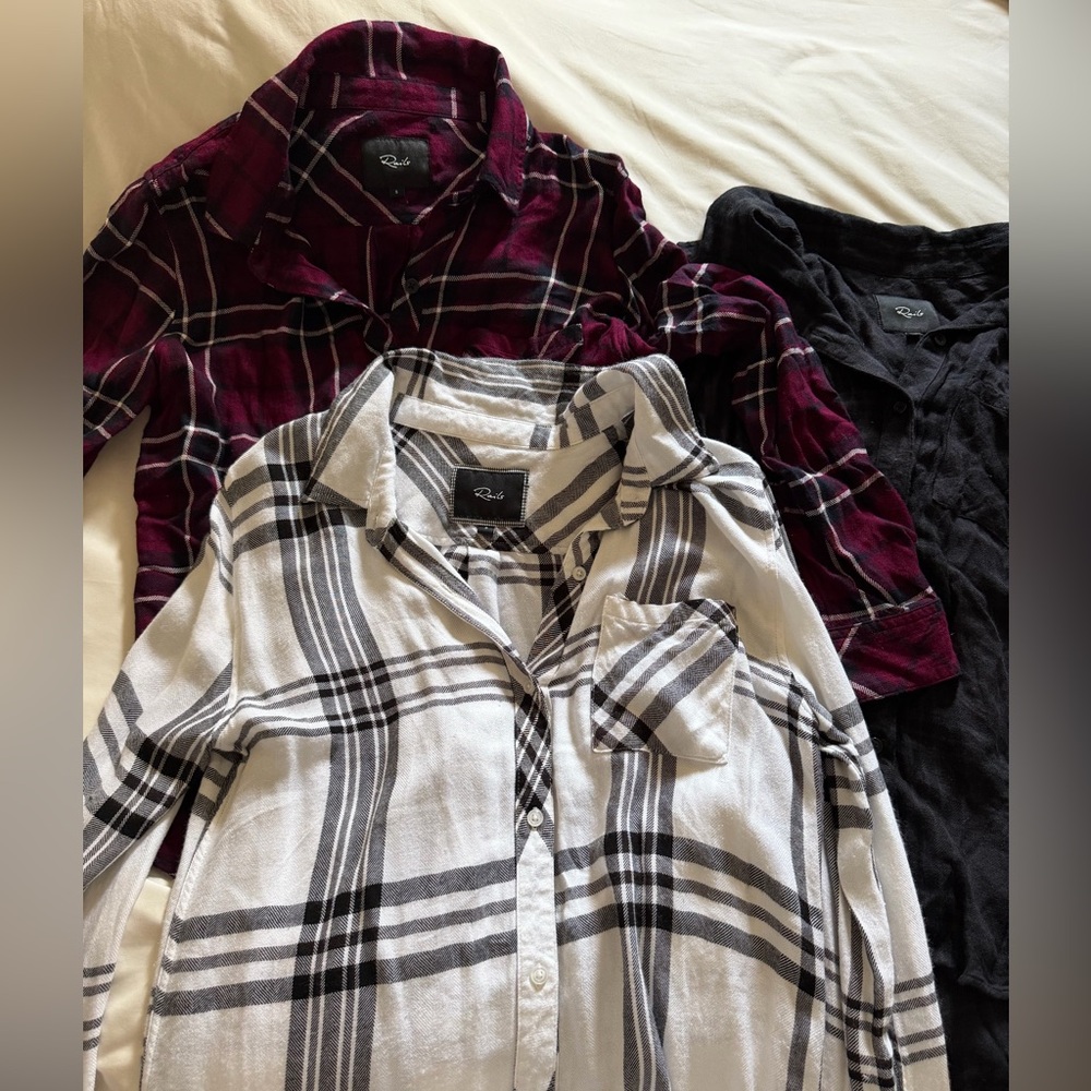 Rails Hunter Plaid Shirts—Burgundy (S), Black (M), and White/Black (S)